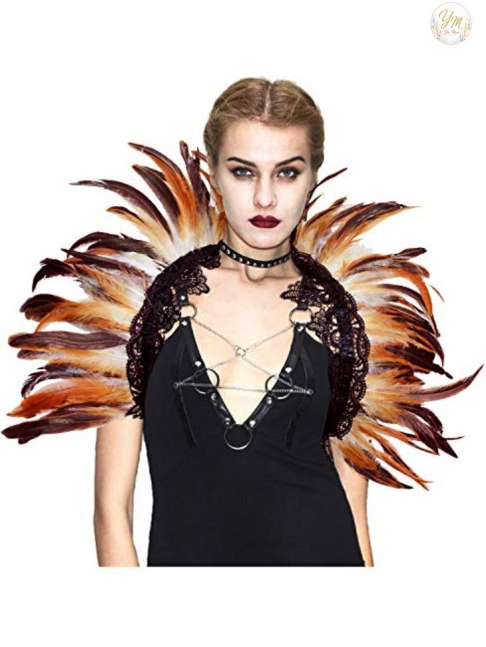 Gothic Feather Capelet Shrug Lace Natural Rooster Feather Halloween Costume